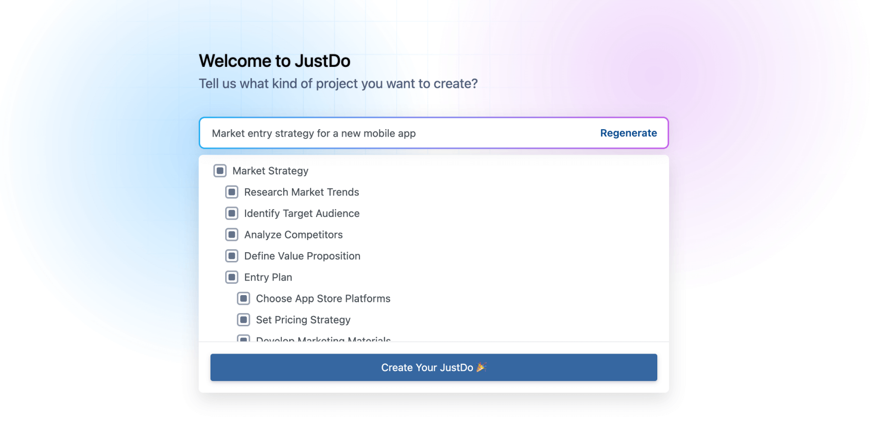 JustDo IA: Créez votre projet avec une seule invite